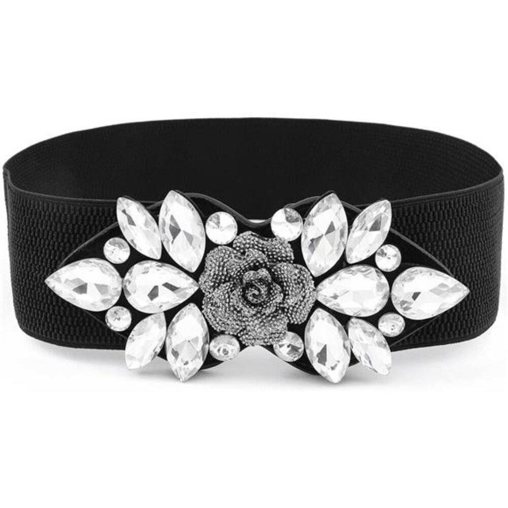 Rhinestone Belt Formal Belt Women Stretch Dressy Elastic Flower Belts Fancy